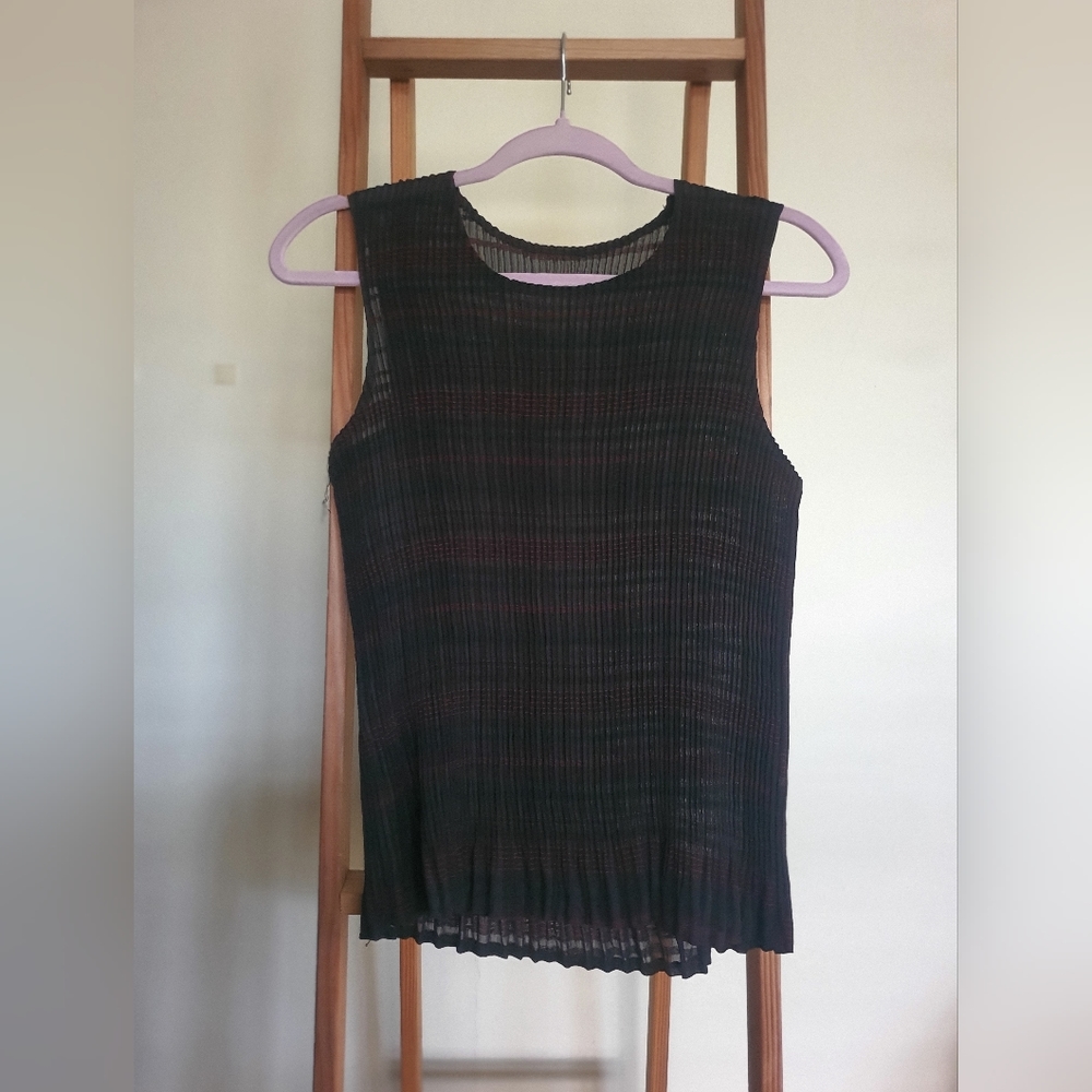 Sheer pleated striped top